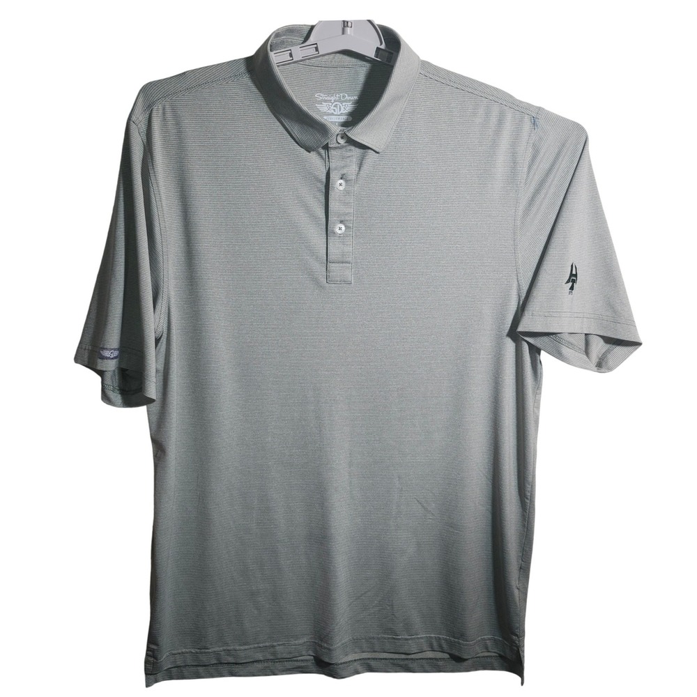 Straight Down Performance Mens Large Gray Striped Golf Polo Shirt **LOGO**